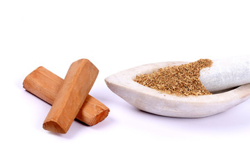 Chandan or sandalwood, sandalwood sticks, perfume, selective focus