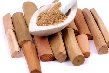 Chandan or sandalwood, sandalwood sticks, perfume, selective focus