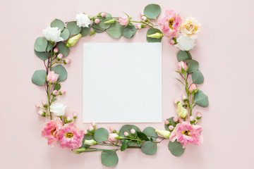 Spring flowers frame background.