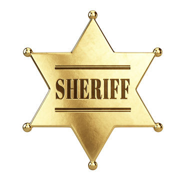 Sheriff star badge isolated on white background. 3d rendering