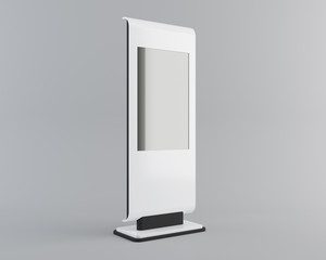 Display with black screen on mobile stand side view with clipping path. 3D rendering