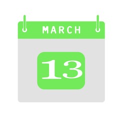 Calendar flat icon 13th of March. Vector illustration.