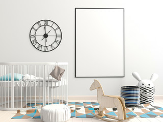 Interior of the childroom. sleeping place. 3d illustration. Mock up poster
