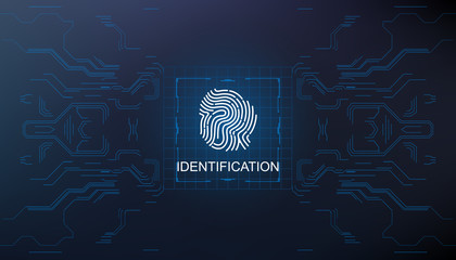 Identification, finger scan in futuristic style biometric id with futuristic hud interface fingerprint scanning