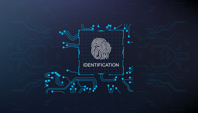 Identification, Finger Scan In Futuristic Style Biometric Id With Futuristic Hud Interface Fingerprint Scanning