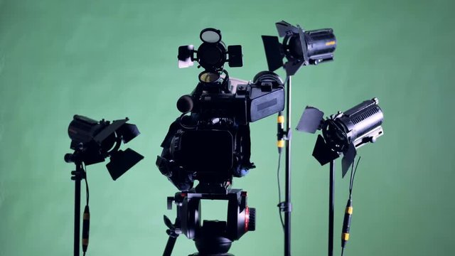 All the lights of a videomaking kit are turning off consequently. 4K.