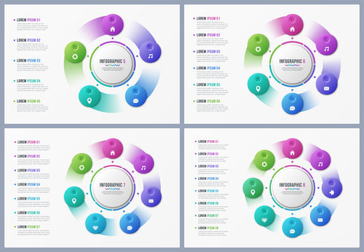 Rotating circle chart templates with 5 6 7 8 options. Global swa
