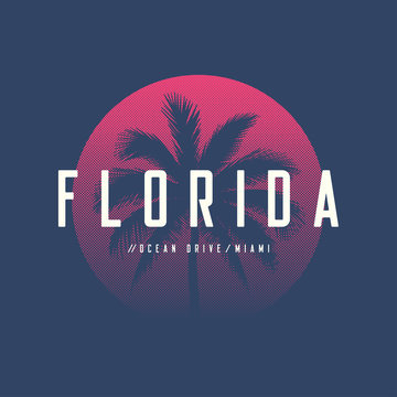 Florida Miami Ocean Drive t-shirt and apparel design with palm t
