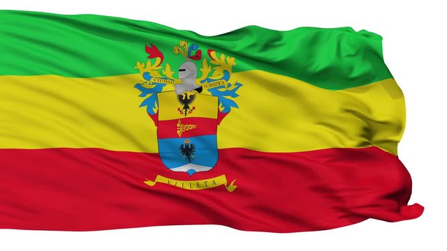 Villeta flag, city of Colombia, realistic animation isolated on white seamless loop - 10 seconds long (alpha channel is included)