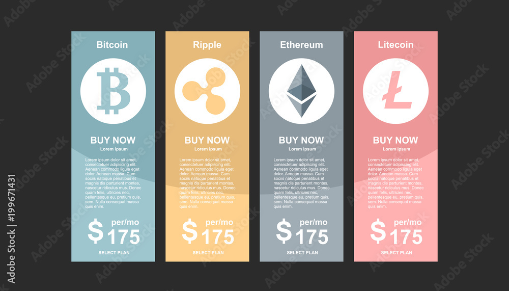 Poster set of offer tariffs for crypto currency operations ui ux vector banner for web app set of pricing