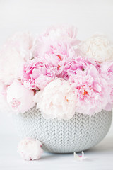 beautiful pink peony flowers bouquet in vase