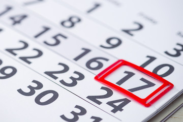 Day number 17 mark on the calendar, close-up