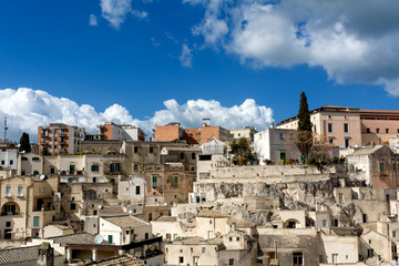 Horizontal View of the City of Matera on Blue Sky Background. Matera, South Of Italy