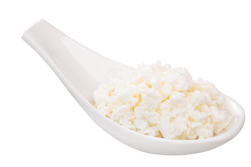 Spoon of fresh curd cottage cheese, path