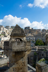 Vertical View of the City of Matera on Blue Sky Background. Matera, South Of Italy