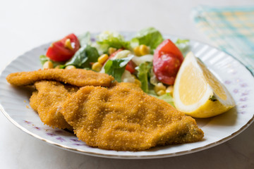 Fried Crispy Sardine Fish Plate with Salad and Lemon / Seafood Sardalya