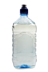 Fototapeta premium Bottle and glasses of water on white background