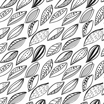 dynamic monochrome,black and white foliage doodle pattern