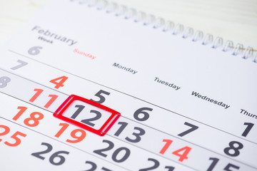 Maslenitsa or Pancake week. February 12 mark on the calendar, close-up