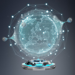 Globe network hologram projector with digital connection 3D rendering