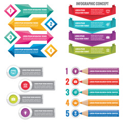 Business infographic templates concept vector illustration. Abstract banner set. Advertising promotion layout collection for presentation. Numbered step option. Graphic design elements. 