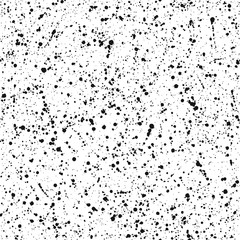 Splatter, splash, spray vector seamless repeat pattern. Black and white hand drawn painted chaotic spots, uneven dots, blobs, drops, specks, flecks texture, background.