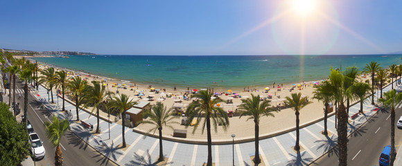 View of Salou Platja Llarga Beach in Spain during sunny day