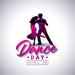 International Dance Day Vector Illustration with tango dancing couple on white background. Design template for banner, flyer, invitation, brochure, poster or greeting card.