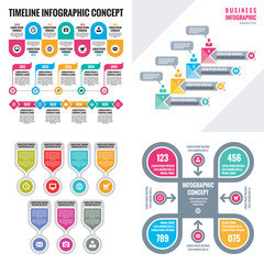 Business infographic templates concept vector illustration. Abstract banner set. Advertising promotion layout collection for presentation. Timeline. Numbered step options. Graphic design elements. 