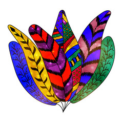 Boho style decorative feather design, Creative hand drawn element.
