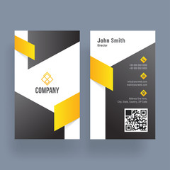 Vertical business card with front and back presentation.