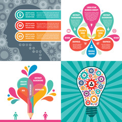 Business infographic templates concept vector illustration. Abstract banner set. Advertising promotion layout collection for presentation. Human head. Creative idea. Graphic design elements. 