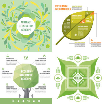 Business infographic templates concept vector illustration. Abstract banner set. Advertising promotion layout collection for presentation. Nature. Green leaves & tree. Graphic design elements. 
