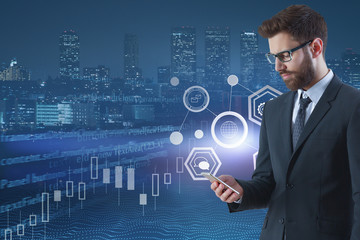 Technology, online analysis, finance and money concept