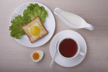 Obraz na płótnie Canvas Breakfast, natural product, vitamins, food, snack, sandwich, tea, salad, milk,