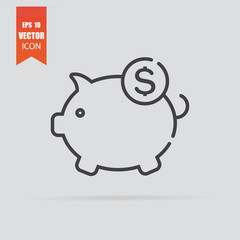 Piggy bank icon in flat style isolated on grey background.