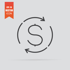 Currency exchange icon in flat style isolated on grey background.