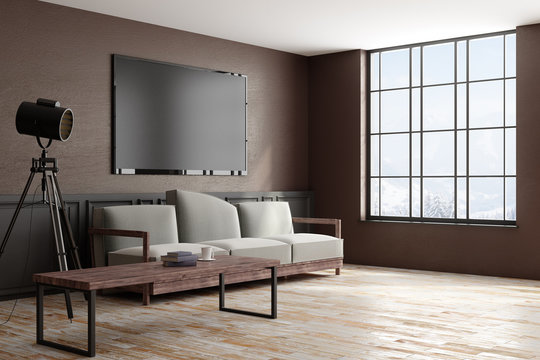 Side of modern interior with TV frame