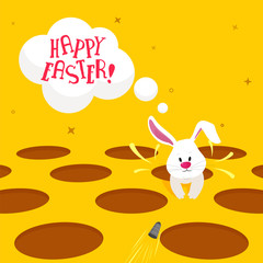 Happy Easter concept with little rabbit on yellow and brown background.
