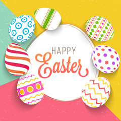 Painted Easter Eggs on colorful background. Happy Easter Concept.