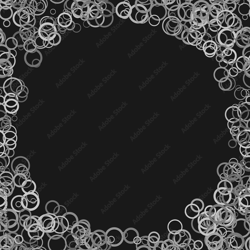 Poster abstract random circle background - trendy vector graphic design from grey rings on black background