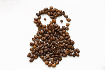 Roasted coffee beans. Isolated on white. Abstract background.