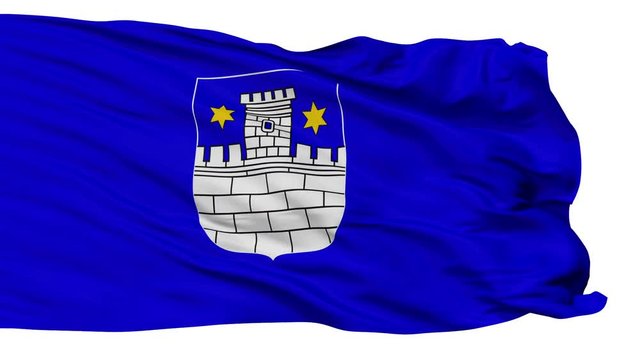 Cakovec flag, city of Croatia, realistic animation isolated on white seamless loop - 10 seconds long (alpha channel is included)