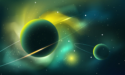 Cosmic galaxy background with nebula, stardust and bright shining stars. Brochures, posters, or...
