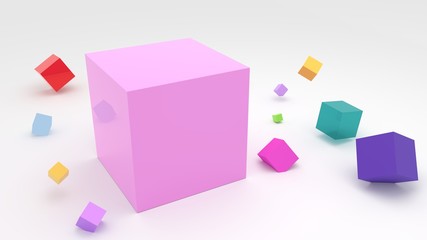 Colorful boxes on white background. Abstract background with colorful boxes. 3D rendering.