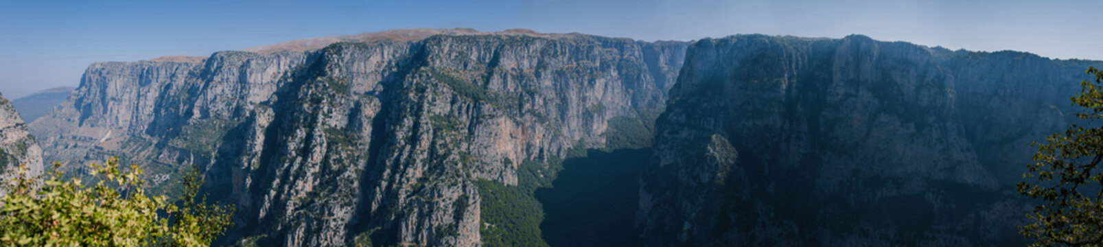 Panorama of gorge of Vikos in Greece. Vikos gorge  in the Zagoria region.  National park of Pindus mountain. Greece. Epirus