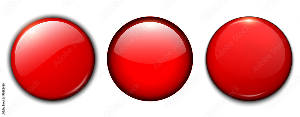 Aufkleber red shiny buttons set, vector badges.