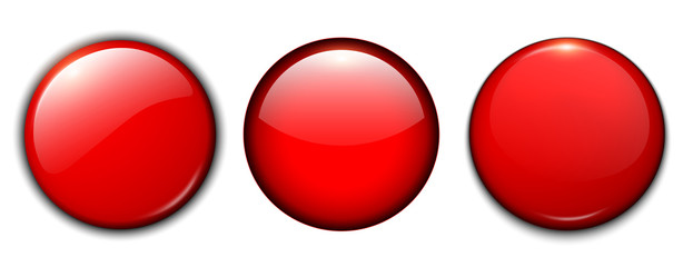 Red shiny buttons set, vector badges.