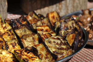 fried vegetables. grilled eggplants.
