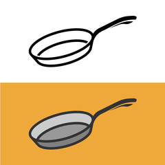 Frying pan logo. Cooking iron pan sign. - obrazy, fototapety, plakaty